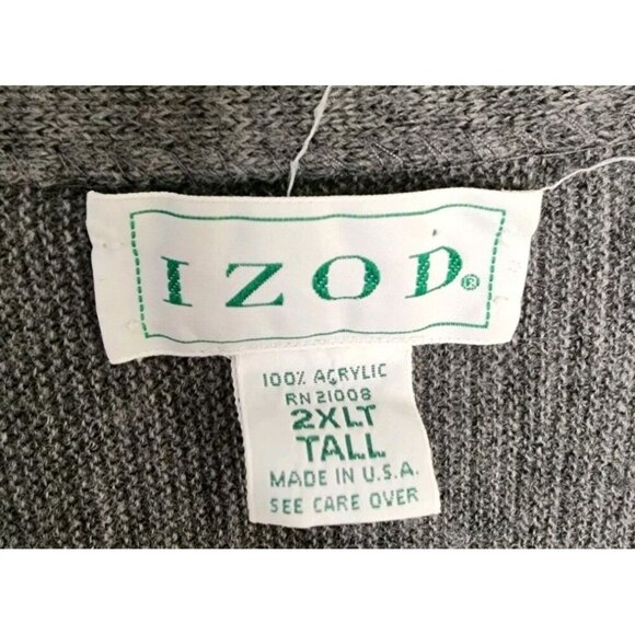 Vintage Izod Cardigan Sweater Mens 2XLT Gray USA Made Classic Grandpa Preppy - Picture 3 of 5